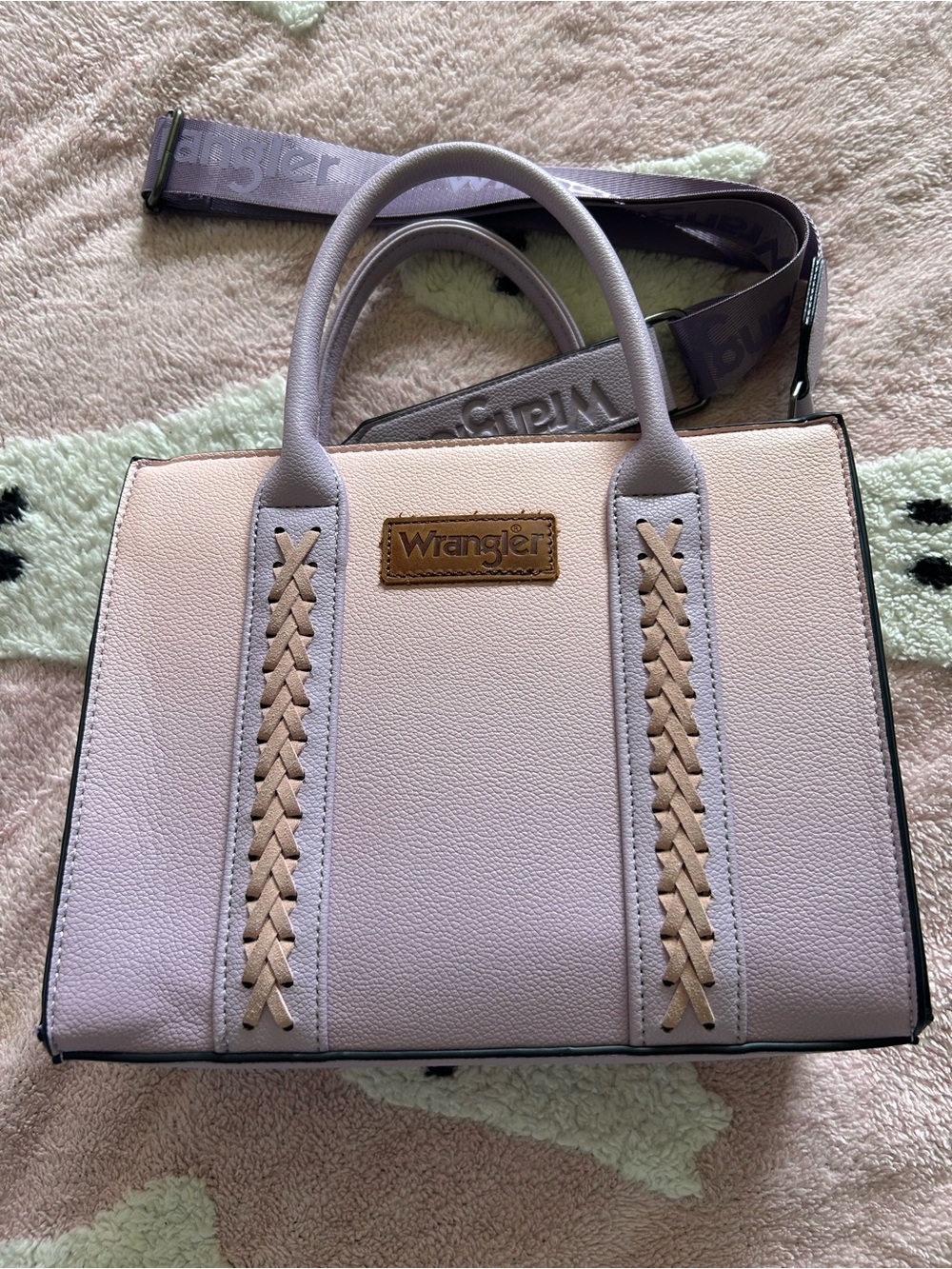 Wrangler Women's Pale Pink Shoulder Bag with Tan Braided Trim